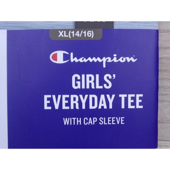 Champion Girls Everyday Gray Tee T Shirt With Cap Sleeves Girls Size‎ XL 14/16 - Picture 2 of 6